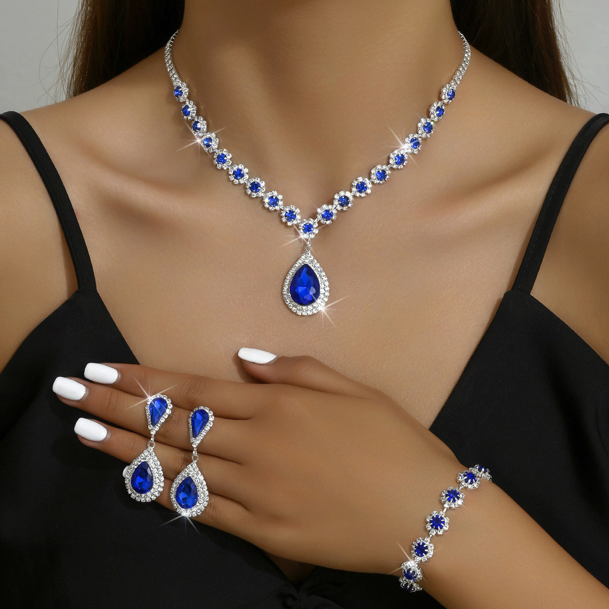 Bridal Glam 3-Piece Jewelry Set: Necklace, Studs, Bracelet - LauBelle