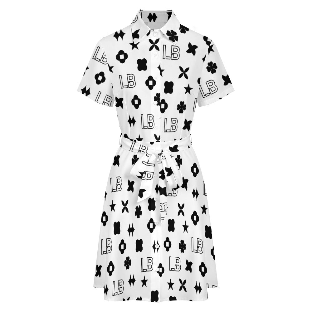 LauBelle - Women's short-sleeved collared shirt dress - White - LauBelle Brand