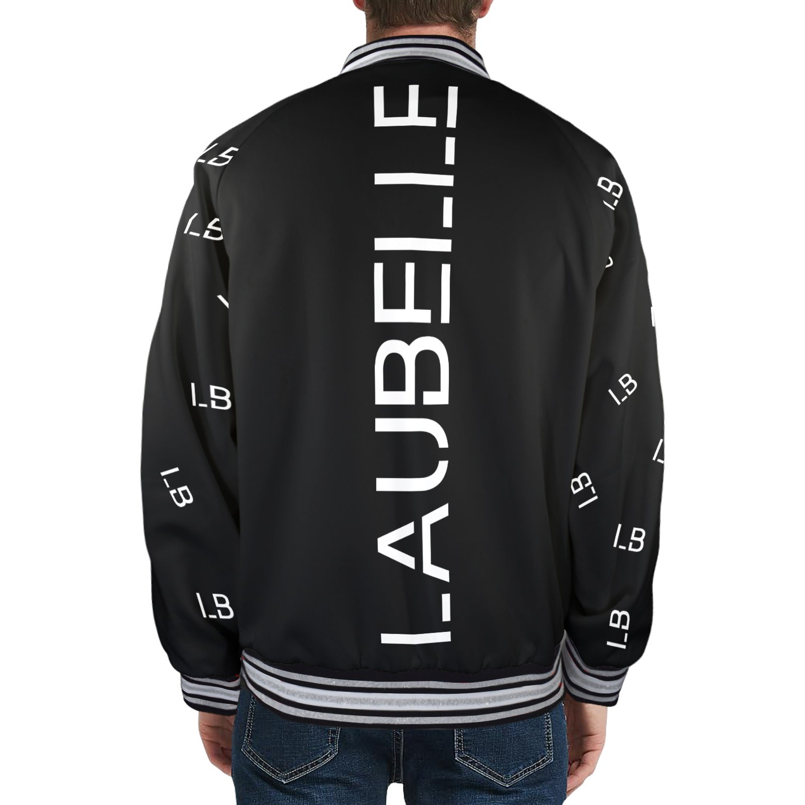 LauBelle Mens Sporty Striped-Trim Metal-Zip Bomber Jacket