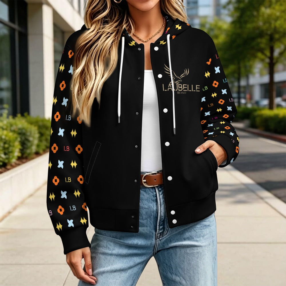 LauBelle Sport Athletic Hooded Baseball Varsity Jacket for her