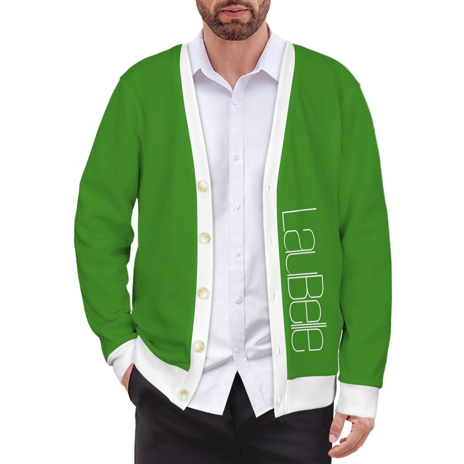 LauBelle Mens Tailored V-Neck Button-Up Cardigan