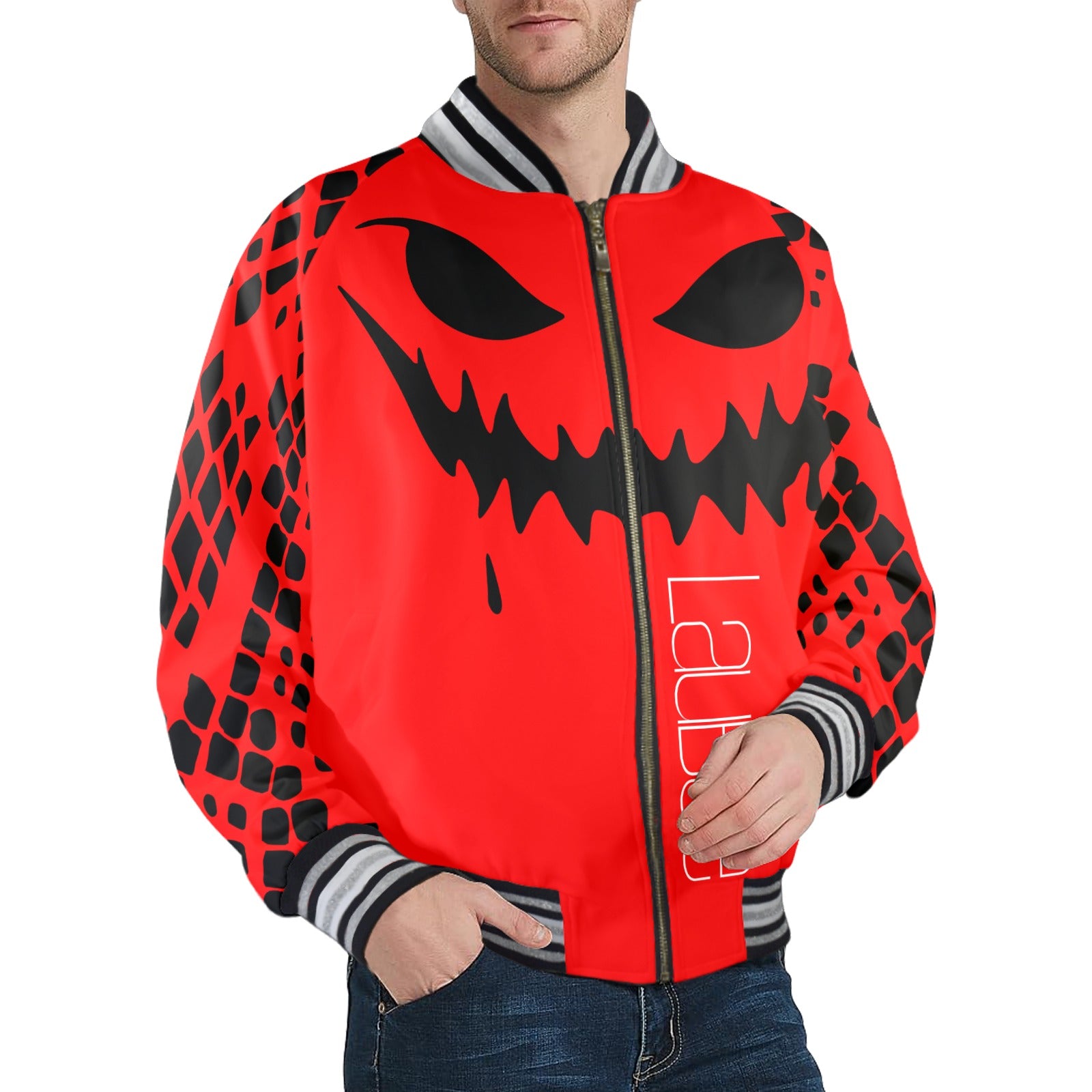 LauBelle Mens Sporty Striped-Trim Metal-Zip Bomber Jacket