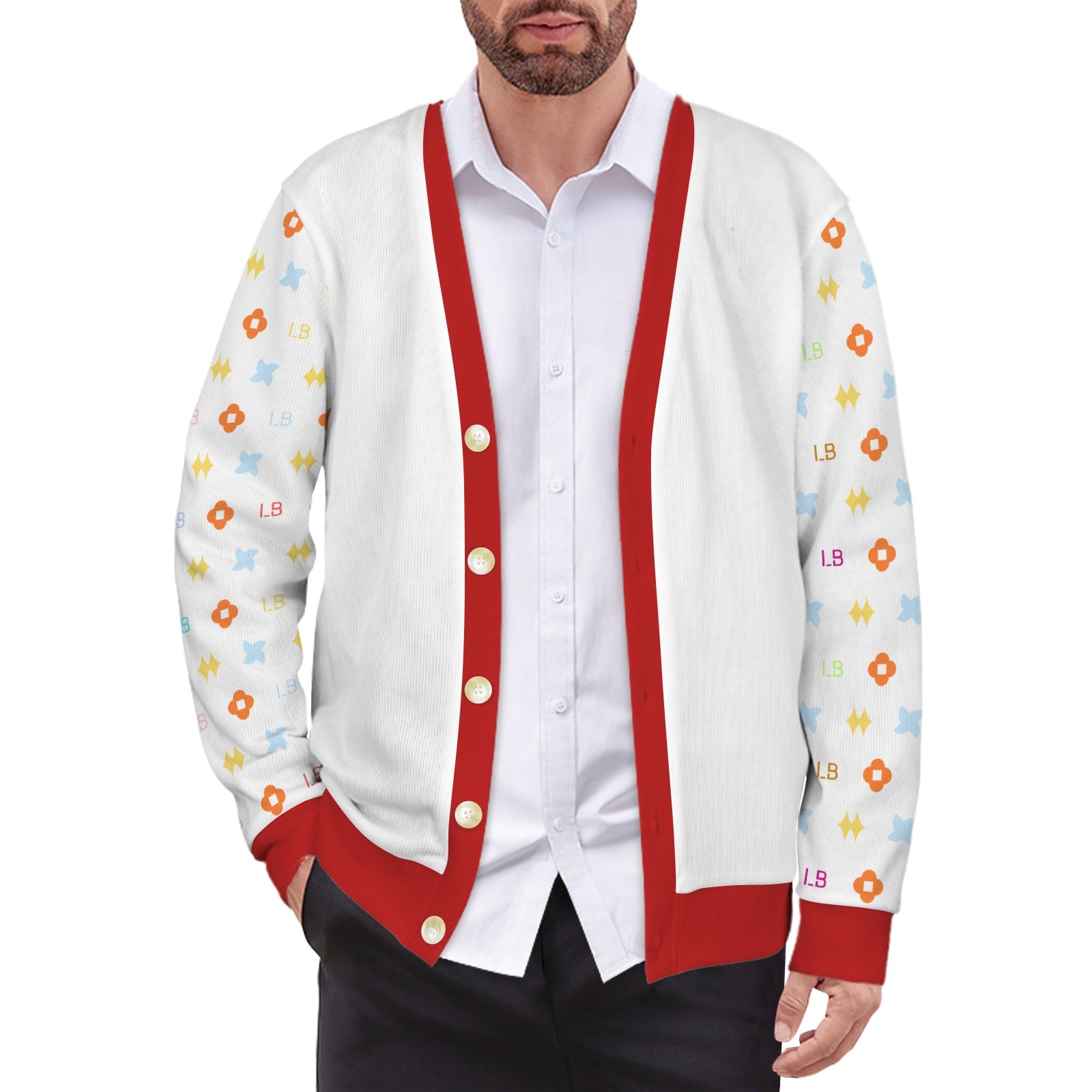 LauBelle Mens Tailored V-Neck Button-Up Cardigan