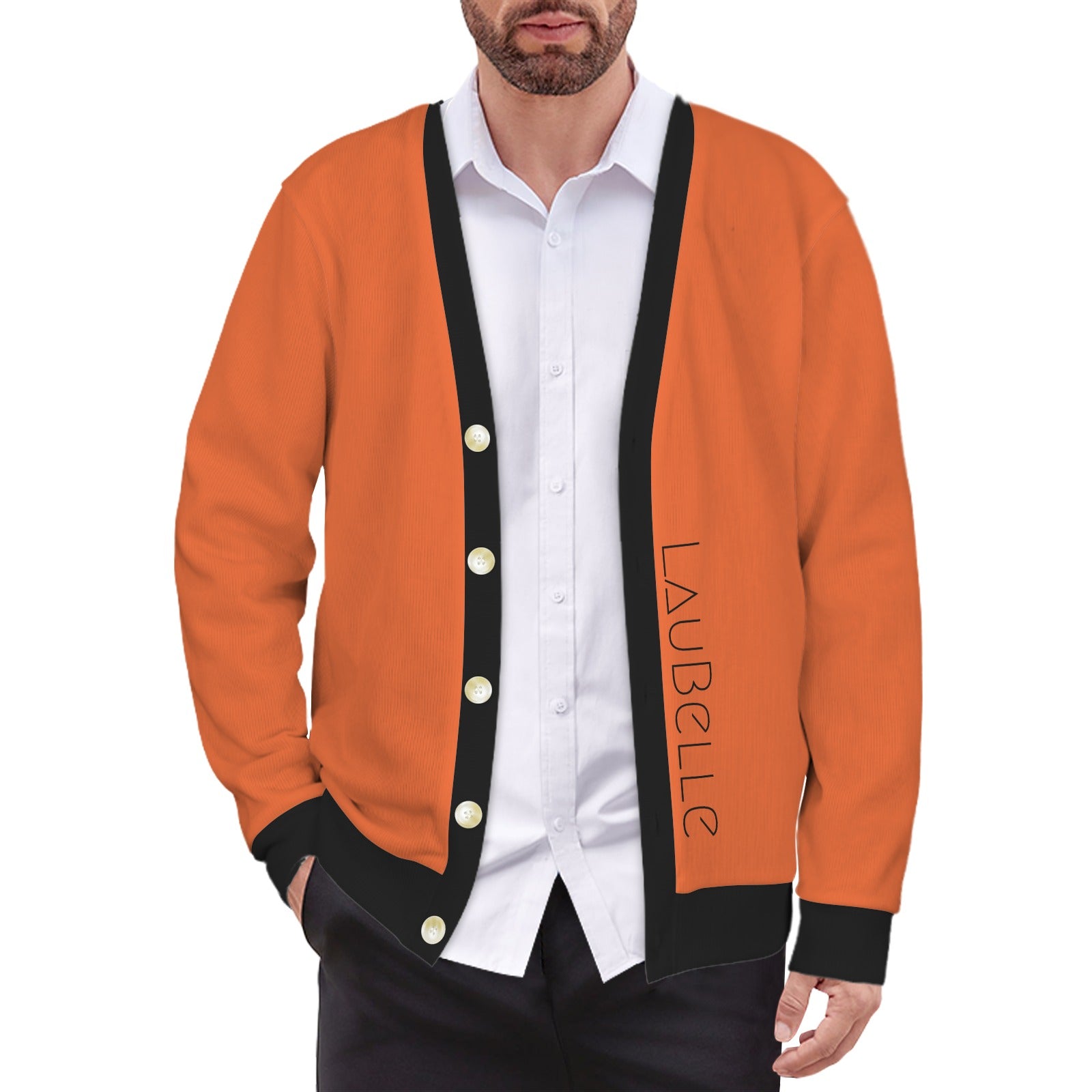 LauBelle Mens Tailored V-Neck Button-Up Cardigan