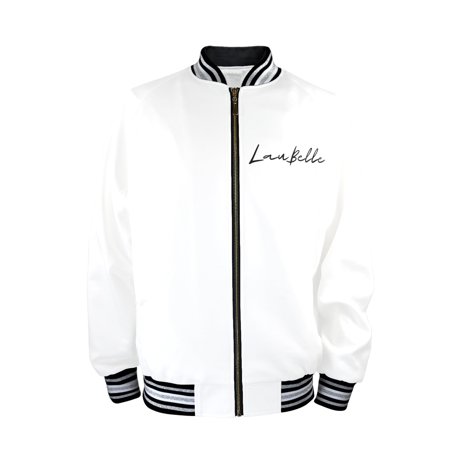 LauBelle Mens Sporty Striped-Trim Metal-Zip Bomber Jacket
