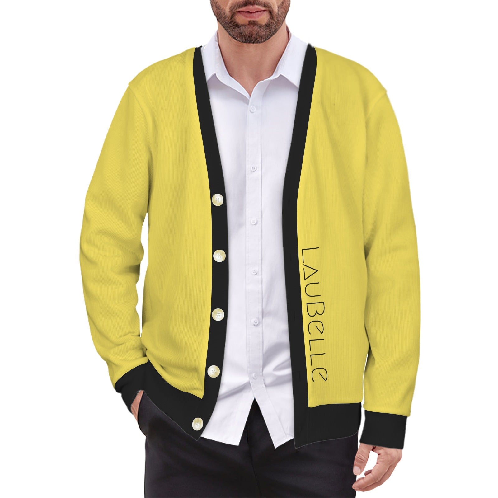 LauBelle Mens Tailored V-Neck Button-Up Cardigan