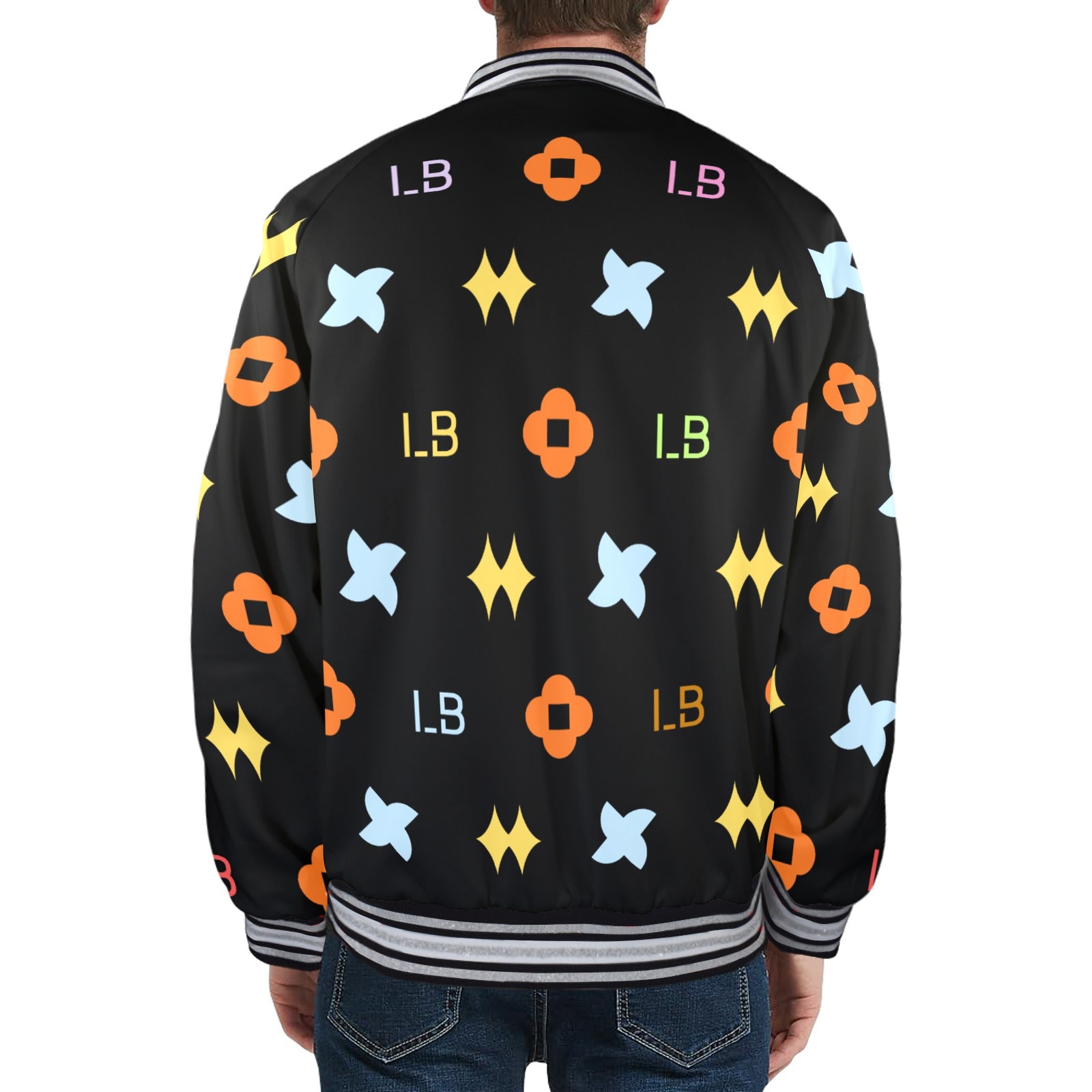 LauBelle Mens Sporty Striped-Trim Metal-Zip Bomber Jacket