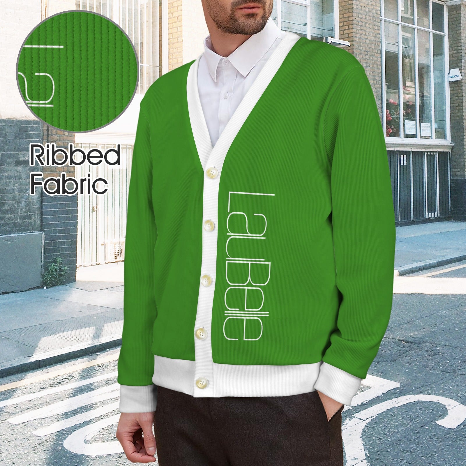 LauBelle Mens Tailored V-Neck Button-Up Cardigan