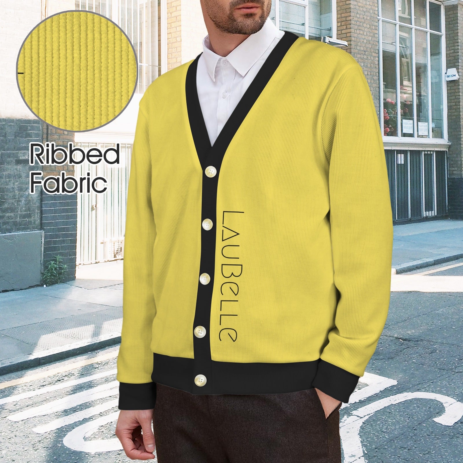 LauBelle Mens Tailored V-Neck Button-Up Cardigan